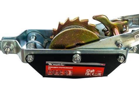 Лебедка рычажная, тяга-2т, подъем-0.8т, двойное храповое колесо, трос-3м// Matrix 52260